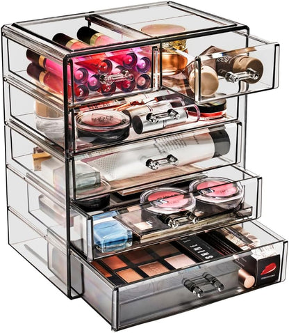 Sorbus Acrylic Makeup Organizer Set, 6-Drawer Vanity & Countertop Cosmetic Storage with Small & Wide Drawers, Clear Makeup Storage for Brushes, Lipsticks, Jewelry – Holiday Gift for Women & Teens