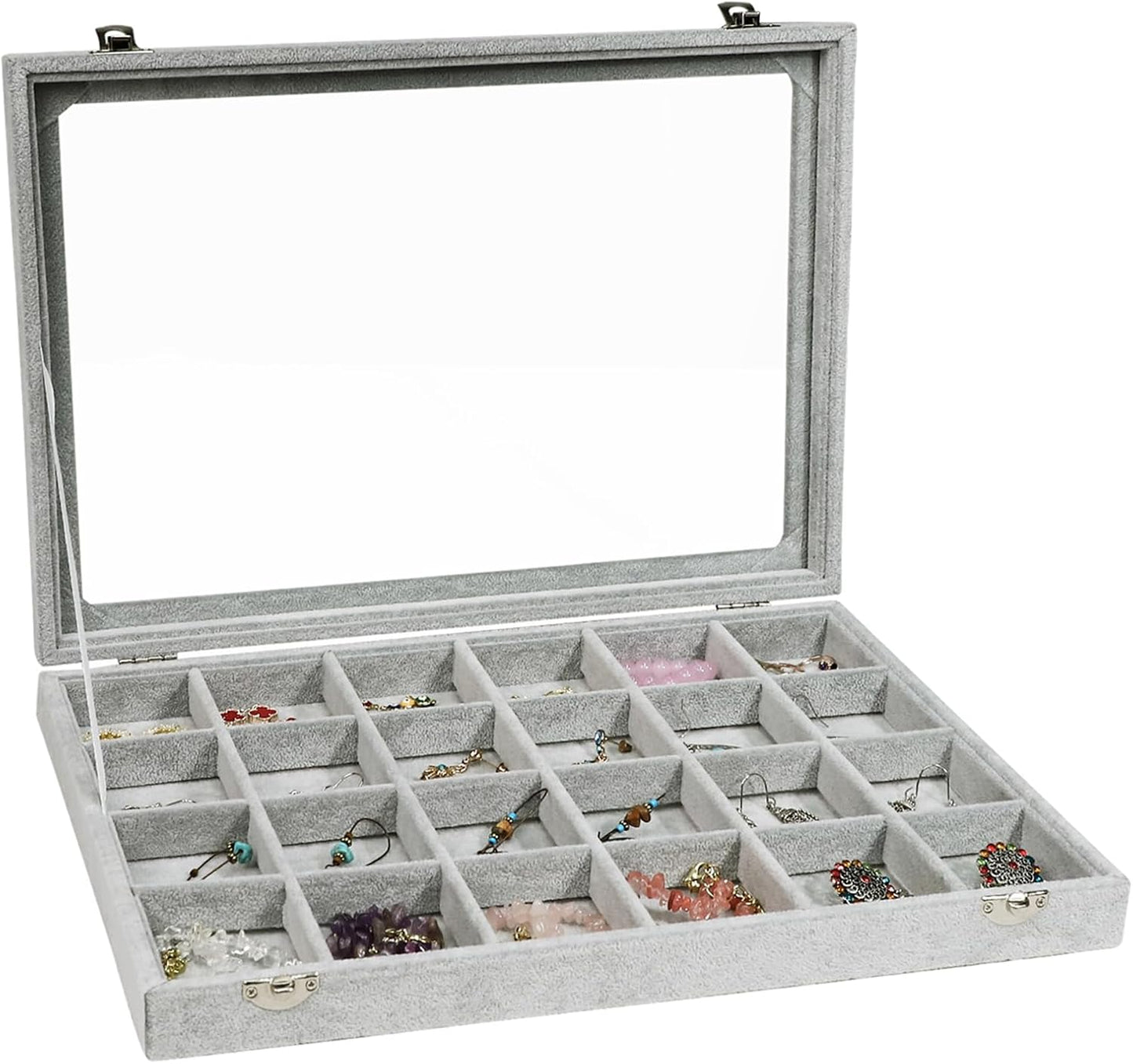 Stratalife Jewelry Organizer Bracelet Organizer Storage Box 12 Grid Stackable Jewelry Tray with Lid Velvet Jewelry Box for Drawer Necklace Bracelet Display Storage Organizer Box (Beige)