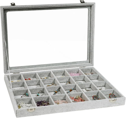 Stratalife Jewelry Organizer Bracelet Organizer Storage Box 12 Grid Stackable Jewelry Tray with Lid Velvet Jewelry Box for Drawer Necklace Bracelet Display Storage Organizer Box (Beige)