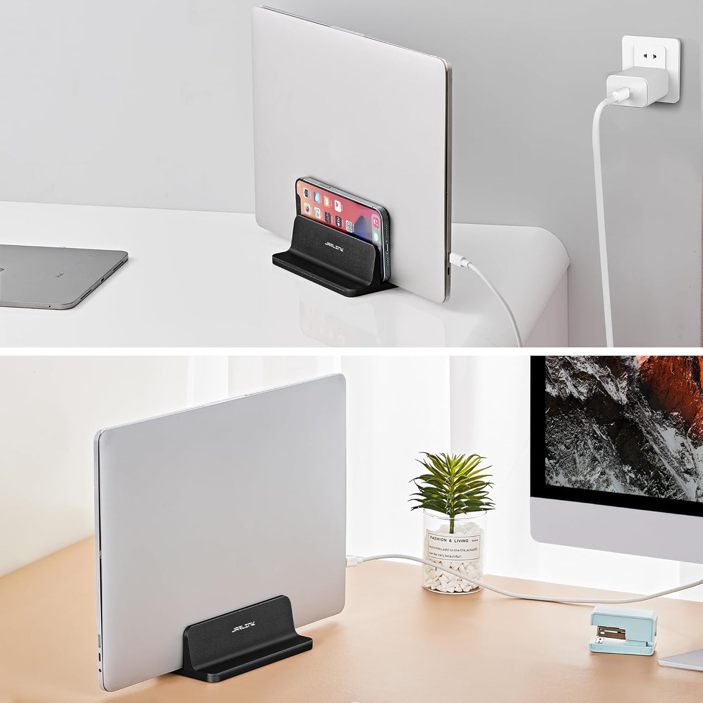 JARLINK Vertical Laptop Stand, Aluminum Laptop Holder Desktop Stand with Adjustable Dock Size (up to 17.3 inches) Compatible with All MacBook/Surface/Dell/Gaming Laptops (Silver)