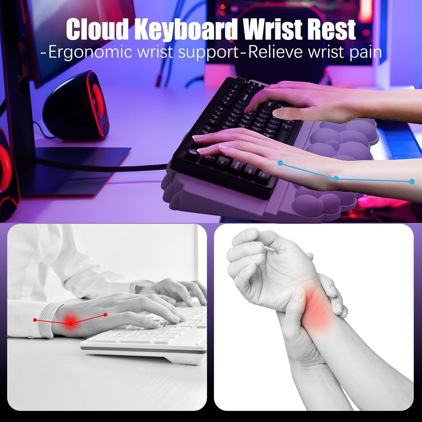 Ergonomic Wrist Rest for Keyboard and Mouse, Soft Memory Foam Cloud Keyboard Stand Pad with Wrist Rest Set, Easy Typing, Pain Relief, Comfort for Office, Work, Gaming - White
