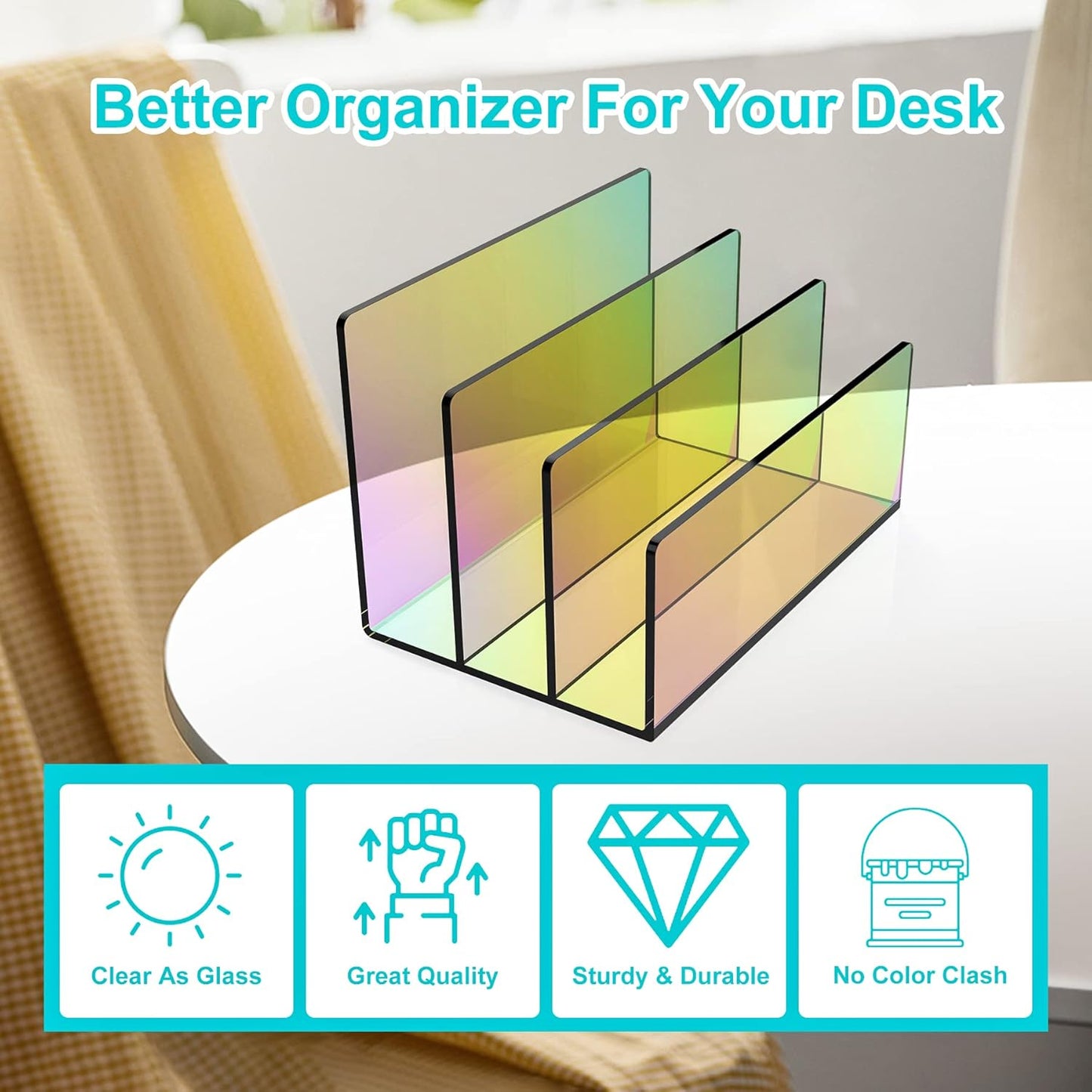 Boloyo Acrylic File Holder,1PC 2 Sections Clear File Organizer Mail Letter Sorter Desktop Folder Holder for Home Office School Envelope Bill Filling Paper Document