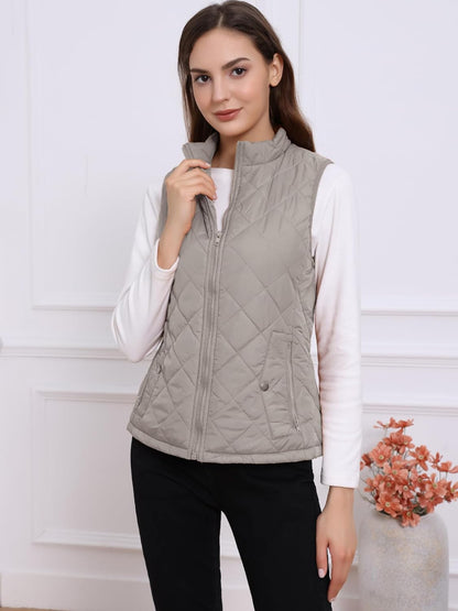 Allegra K Women's Puffer Vest Stand Collar Lightweight Gilet Quilted Zip Vest
