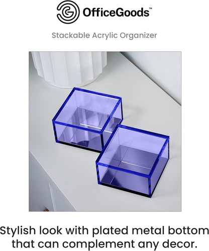 OfficeGoods 3-Tier Stackable Acrylic Holder- Stylish Desk Organizer and Storage for Office or Home – Transparent Round Design with Gold Metal Base