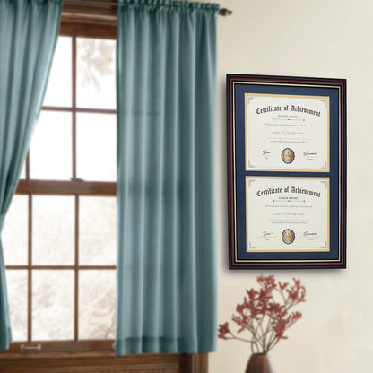ELSKER&HOME Diploma Frame - Wide Solid Wood Frame - Black Velvet Golden Rim Mat - Semi-Tempered Glass - Includes Hanging Hardware and Desktop Easel(ONLY Display 11×14 Document/Certificate)