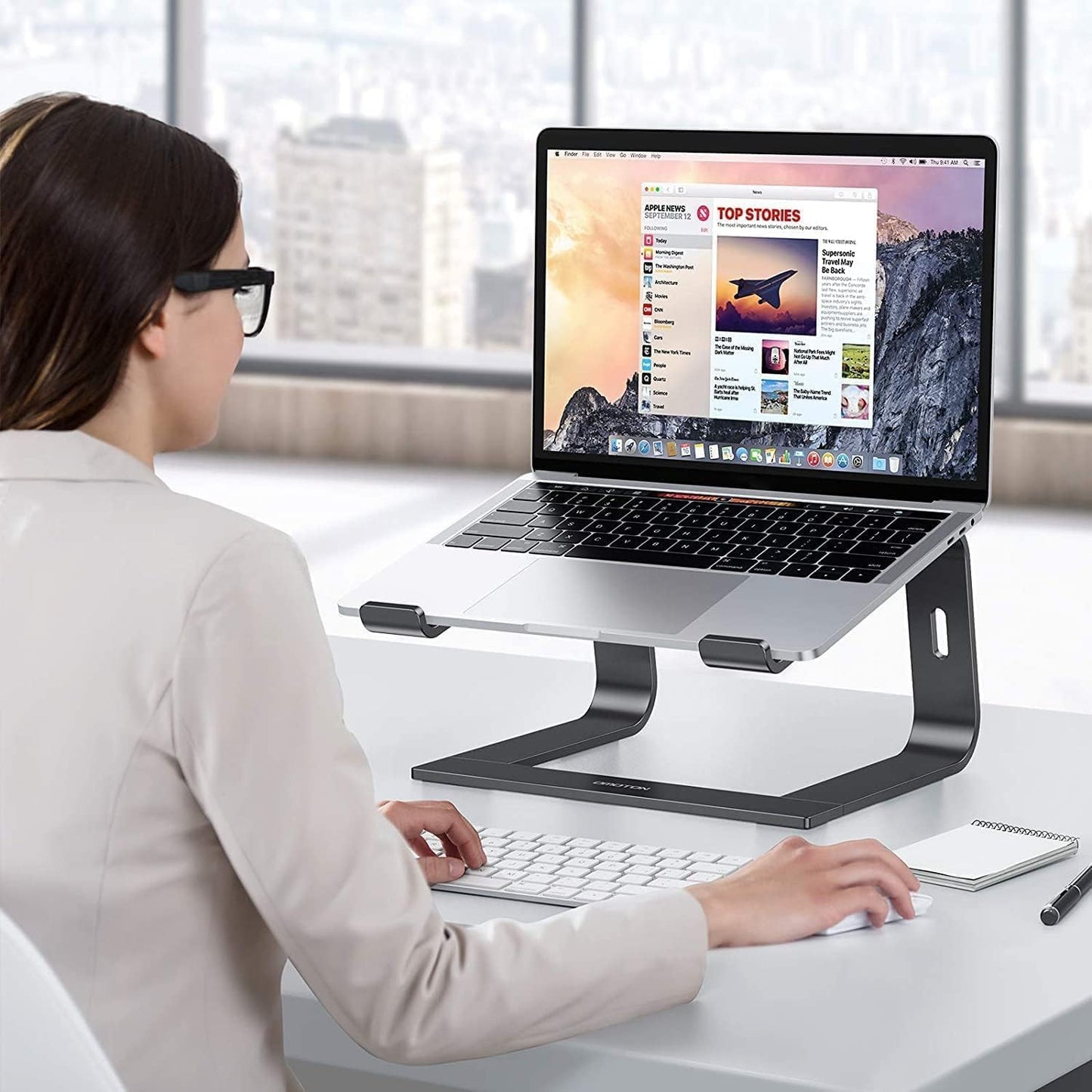 OMOTON Laptop Stand, Detachable Laptop Mount, Aluminum Laptop Holder Stand for Desk, Compatible with MacBook Air/Pro, Dell, HP All Laptops (11-16 inch), Silver