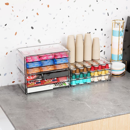Yieach 11.1 Inch Long Clear Drawer Organizers Stackable,3 Pack Small Acrylic Drawers,School,Office Supplies Organizer And Storage Bins for Stationery,Marker,Pen,Pencil,Craft Desktop Storage Drawers