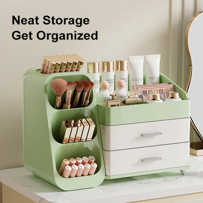 Booklov Makeup Organizer for Vanity, Countertop Cosmetic Display Case with Clear Acrylic Drawers, Bathroom Counter Beauty Caddy, Cute Table Storage Holder for Skincare, Brush Lipsticks, Crystal White