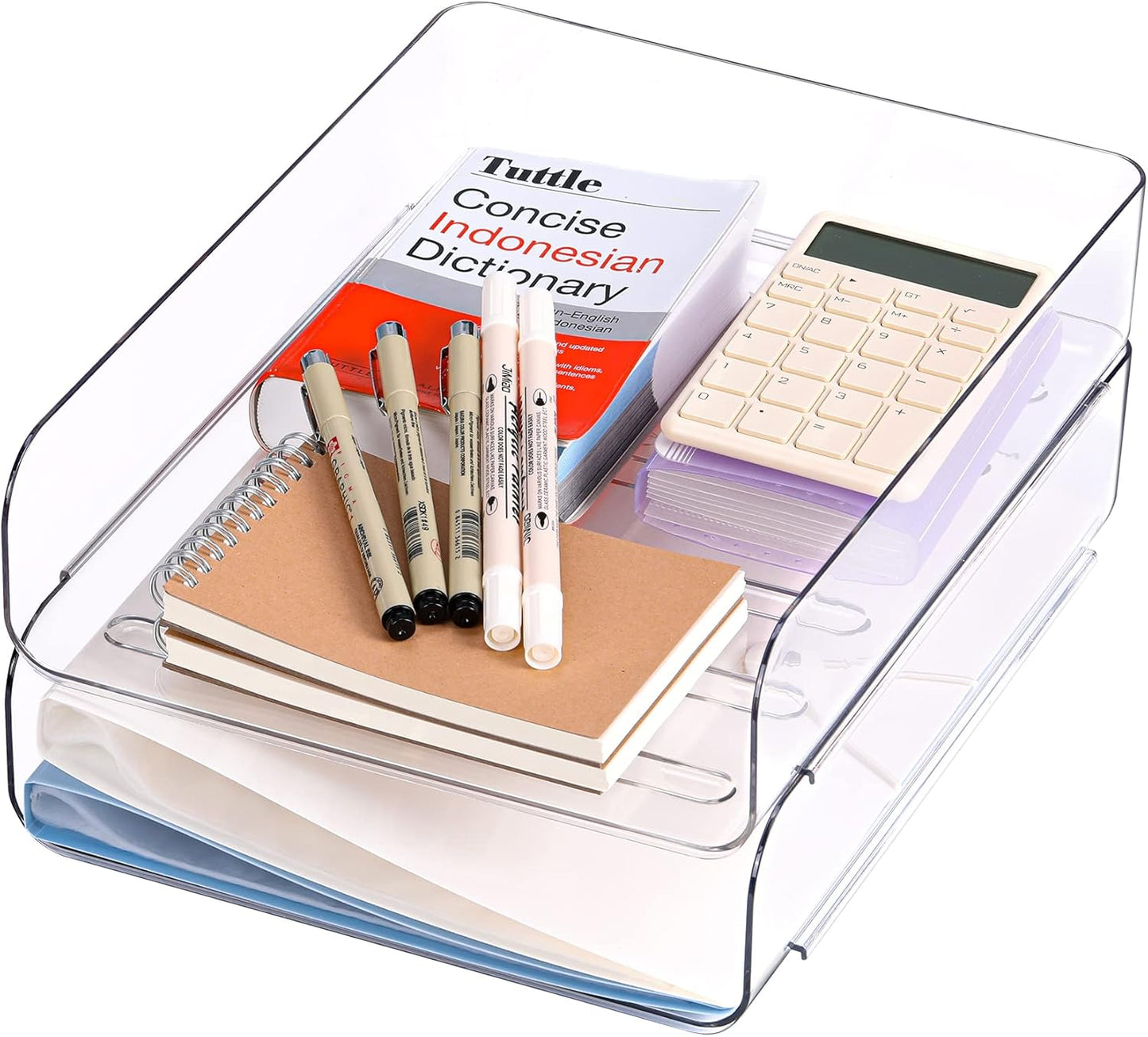 CiWiVOKi 2 Pack Stackable Paper Tray, Acrylic File Organizer for Desk, Office Organizer and Storage for Desk Accessories, Notes, Books, File Paper, Document