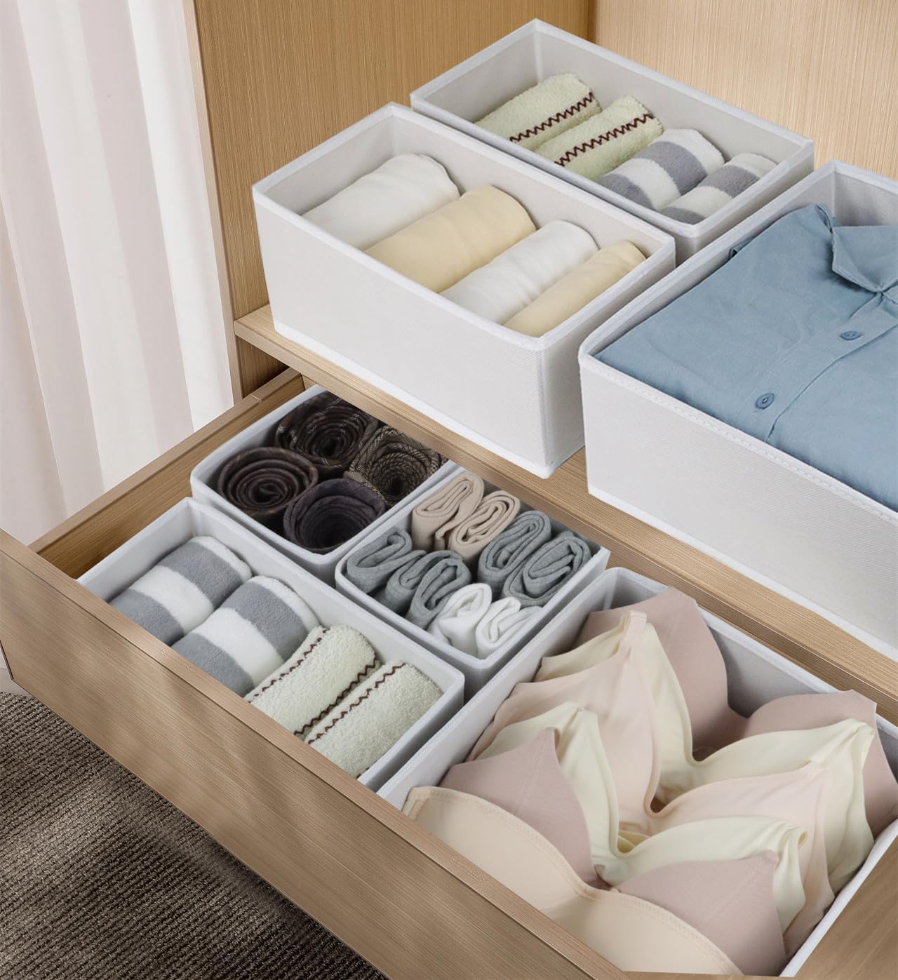 Fordonral 12 Pack Drawer Organizer Clothes, Foldable Fabric Dresser Organizer Closet Organizers and Storage Box for Underwear,Folded Clothes,Baby Clothing,Socks,Bra,Towels,Ties(12 Pack,Gray)