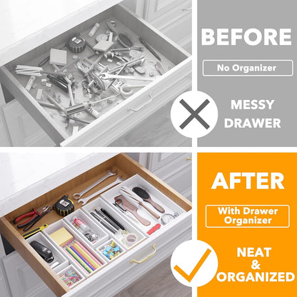 SpaceAid 7-Piece Bamboo Drawer Organizer Storage Boxes Set, Wood Tray Junk Drawer Organizers Multi-Use Divider Bins for Kitchen, Bathroom, Office Desk and Makeup Organization (7 Pack, Natural)