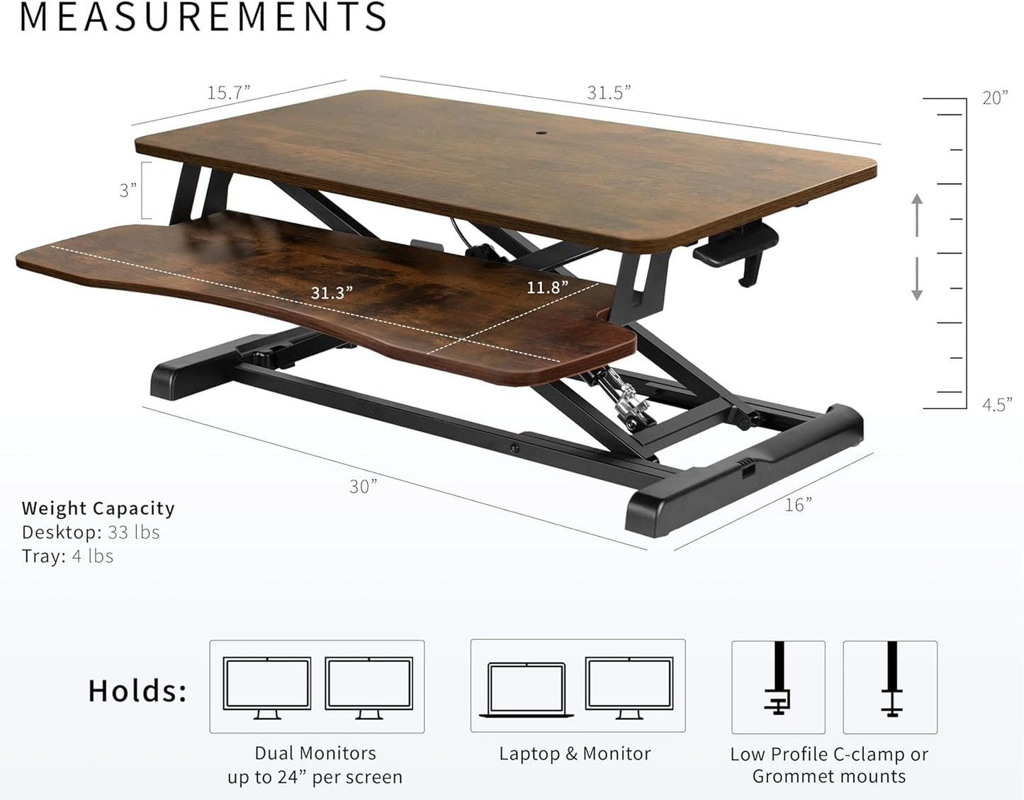 VIVO 26 inch Desk Converter, K Series, Height Adjustable Sit to Stand Riser, Dual Monitor and Laptop Workstation with Keyboard Tray, Black, DESK-V026KB