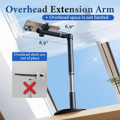 Angle Height Adjustable Magnetic Phone Stand for Desk [10"-25"] - Retractable Cell Phone Holder for Video Recording Cooking Excising Working -Aluminum iPhone 17 16 15 14 Pro Max Air Stand
