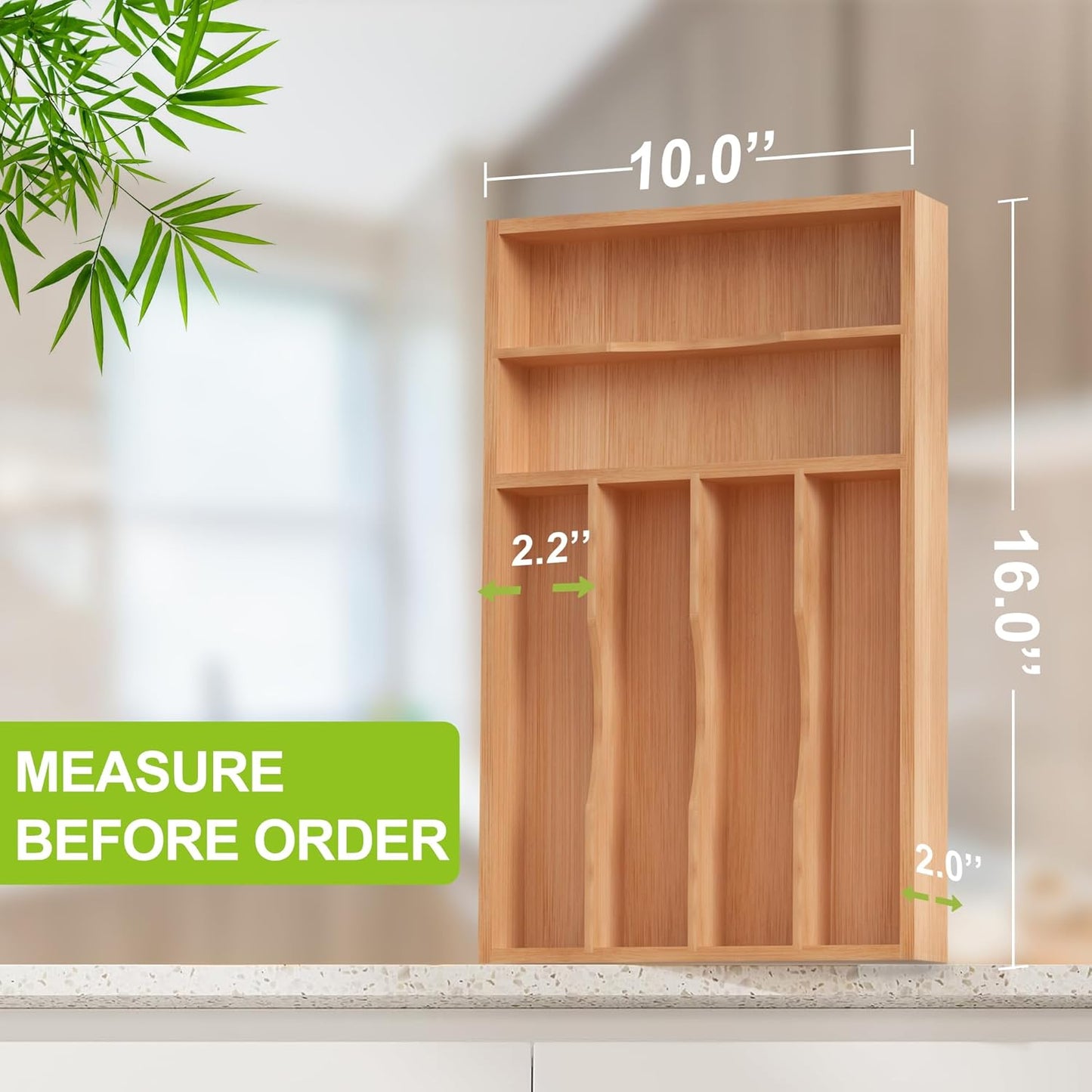 Unibambou Bamboo Utensil Drawer Organizer, Silverware Tray Organizer, Kitchen Drawer Organizer for Flatware Cutlery, (Natural, 3 Slots)