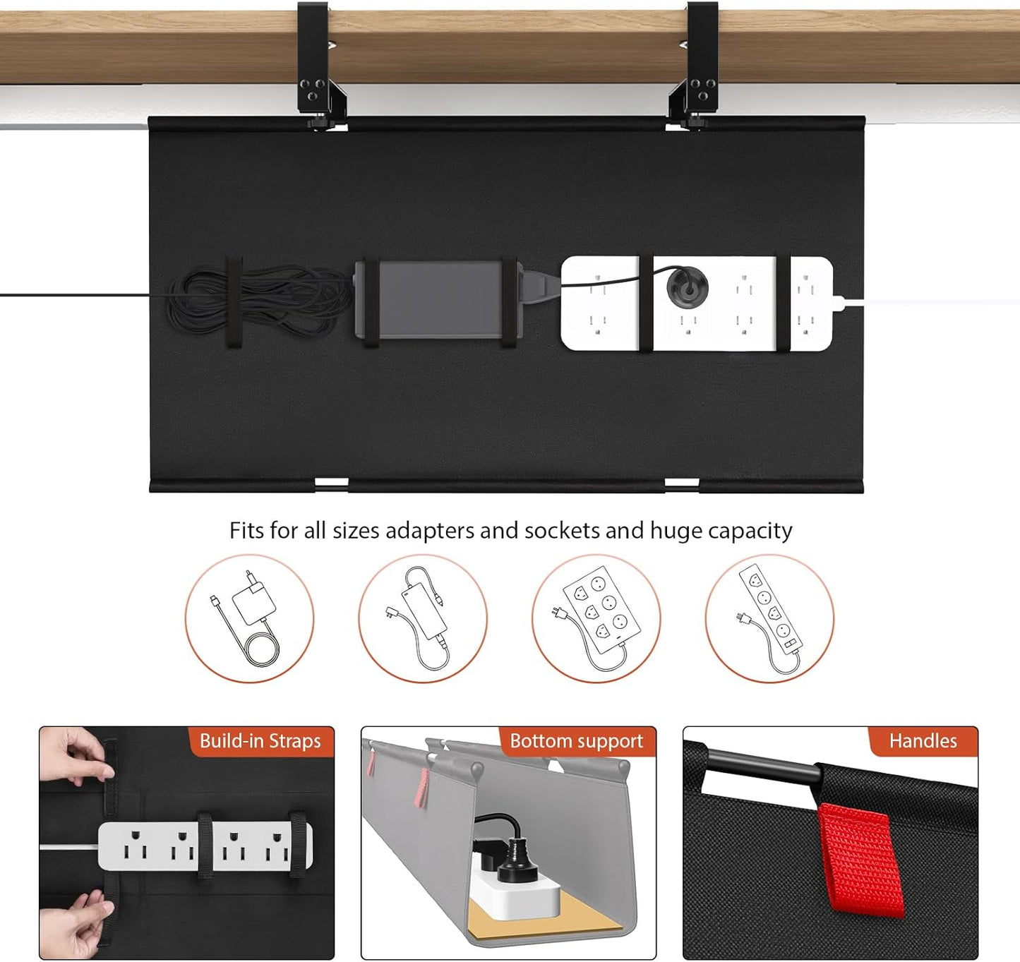 Univivi No Drill Under Desk Cable Management Tray, 36" Cord Organizer for Table, Clamp/Screw Mount Desk Cable Management, Premium Fabric Cable Management Tray for Office, Home