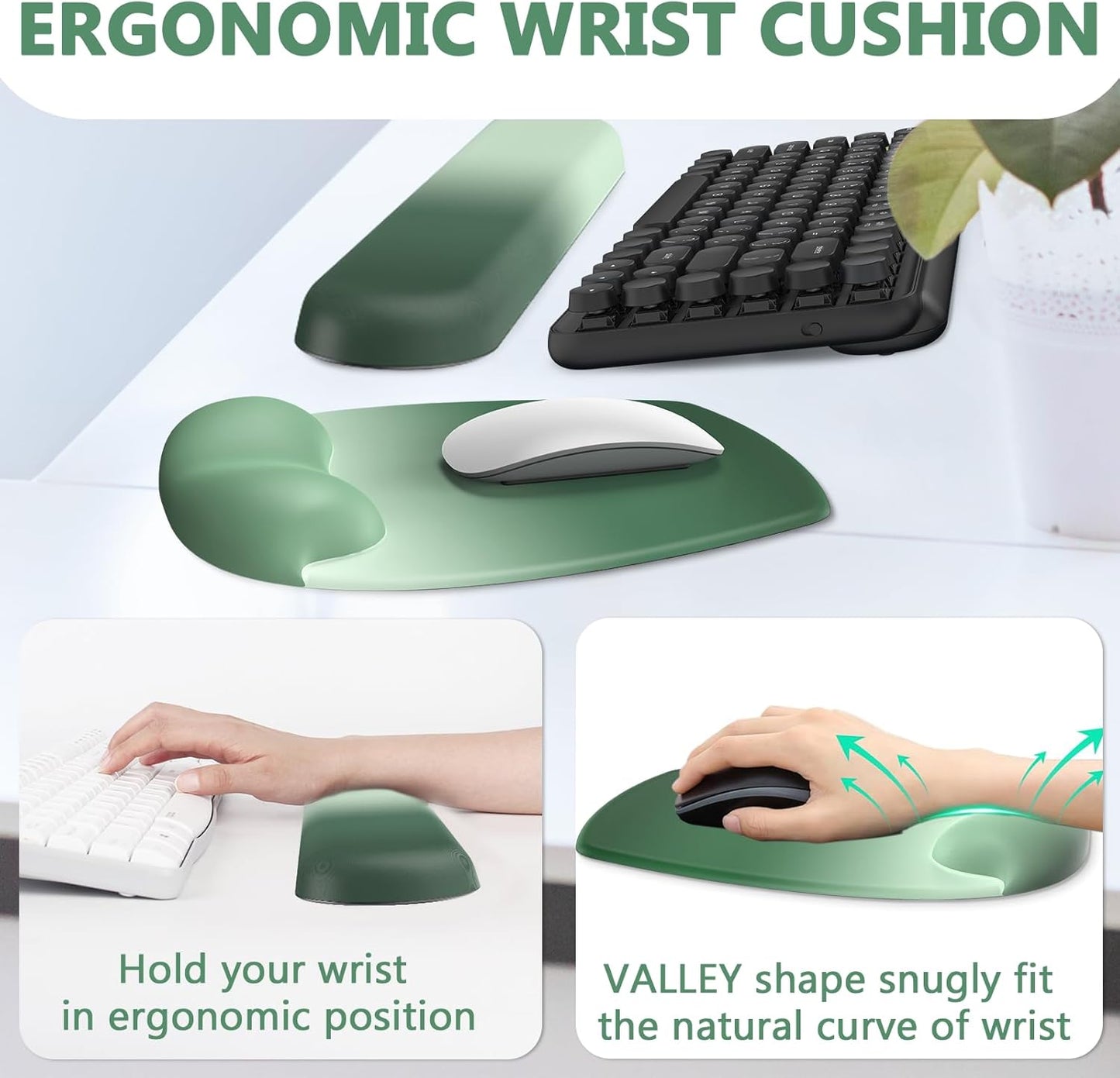 AKIT Ergonomic Mouse Pad with Wrist Rest& Keyboard Wrist Rest, Wrist Rest for Computer Keyboard, Pain Relief, Non-Slip Gel Base, Mousepad Wrist Support for Gaming, Office, Waterdrop Shaped Pink