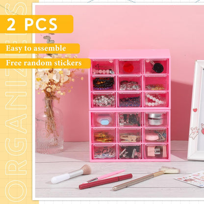 Wenqik 2 Pcs Mini Storage Drawers Teacher Toolbox Organizer with 9 Clear Drawers Small Plastic Desktop Teacher Desk Craft Organizer for Classroom Office 7" x 3. 9" x 4. 7"(Green)