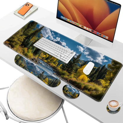 Desk Pad and Keyboard Wrist Rest, Large Mouse Pad + Keyboard Pad+Mouse Wrist Support, Non-Slip Desk Mat Protector for Office, Home 31.5×11.8 Inches Anime Dragon