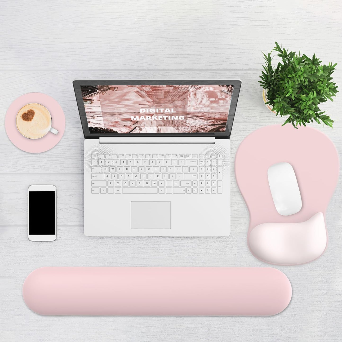 Ergonomic Mouse Pad with Wrist Rest and Keyboard Wrist Rest, Black Mousepad and Wrist Rest for Computer Keyboard, Pain Relief, Non-Slip PU Base, Gel Mouse Pad with Wrist Support for Gaming, Office
