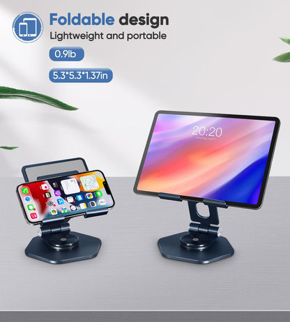 Aluminum Tablet Stand for Desk, 360° Swivel iPad & Tablet Holder – Thickened Material & Foldable Desktop Mount for 5–12.9in Devices, Black