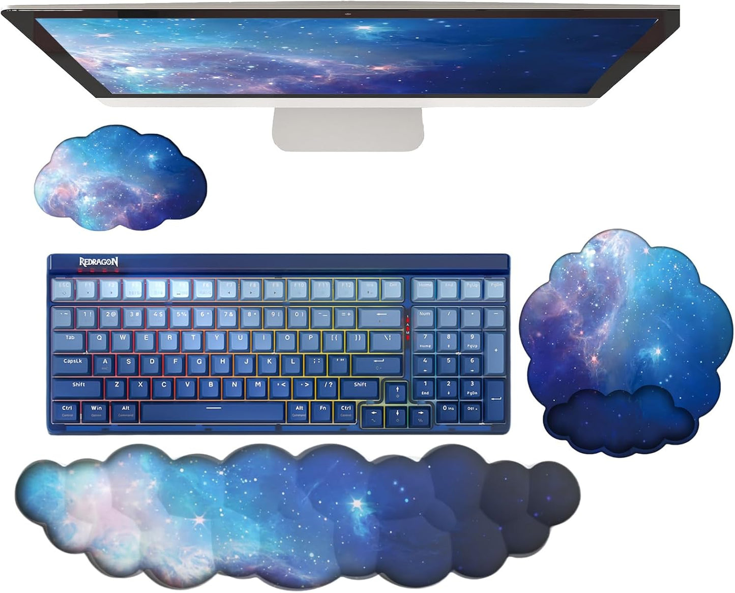 Cloud Wrist Rest Keyboard Pink Mouse Pad Set with Wrist Rest Ergonomic Wrist Pad Memory Foam Non-Slip Base Cute Gradient Wrist Support for Computer Laptop Gaming Home Office Relief Typing Pain