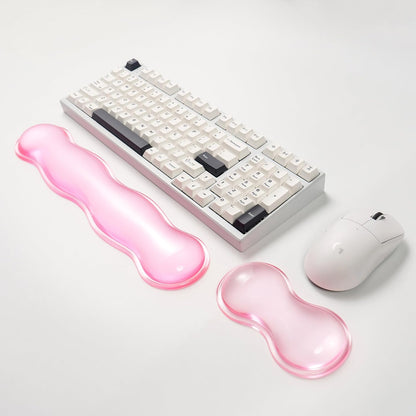 Ergonomic Gel Keyboard and Mouse Wrist Rest Set – Clear Wrist Rest for Computer Keyboard 60%/68%/75%, Comfort & Support for Typing and Gaming (Grey Purple)