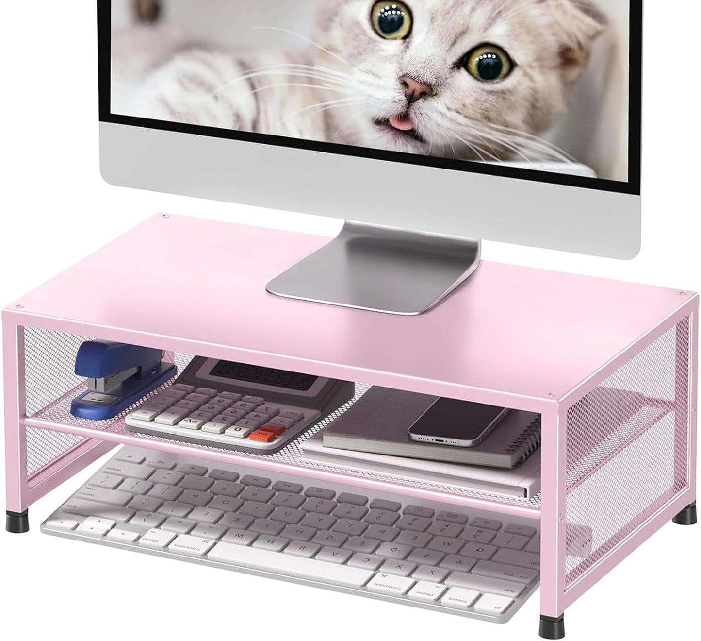 ECOLOVI 2-Tier Computer Monitor Stand Riser, Desk Organizer for Monitor, Printer & Laptop Stand, Desktop Workspace Organizers for Office Supplies(Black)