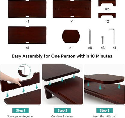 Nnewvante Monitor Stand Riser, 60 inch Large Bamboo Dual Monitor Stand for Desk, 3 Shelves Desktop Screen Riser with Adjustable Length Angle for Computer Laptop PC