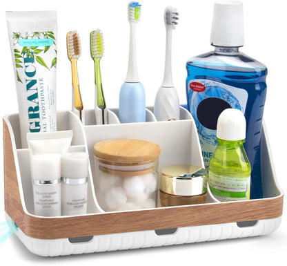 GFWARE Bathroom Organizers and Storage - Detachable 7 Slots Kids Electric Toothbrush and Toothpaste Holde Drainage for Bathroom Accessories Organization Counter Vanity Storage