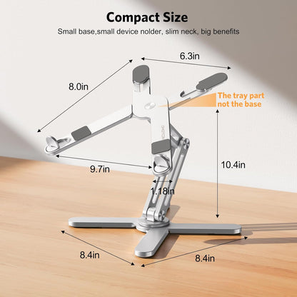 OMOTON LA10 360° Rotating Laptop Stand Riser for Desk, Ergonomic Foldable Computer Stand Adjustable Height Angles for Collaborative Work, Easy Storage Fit Macbooks,All Laptops up to 16 inches, Silver