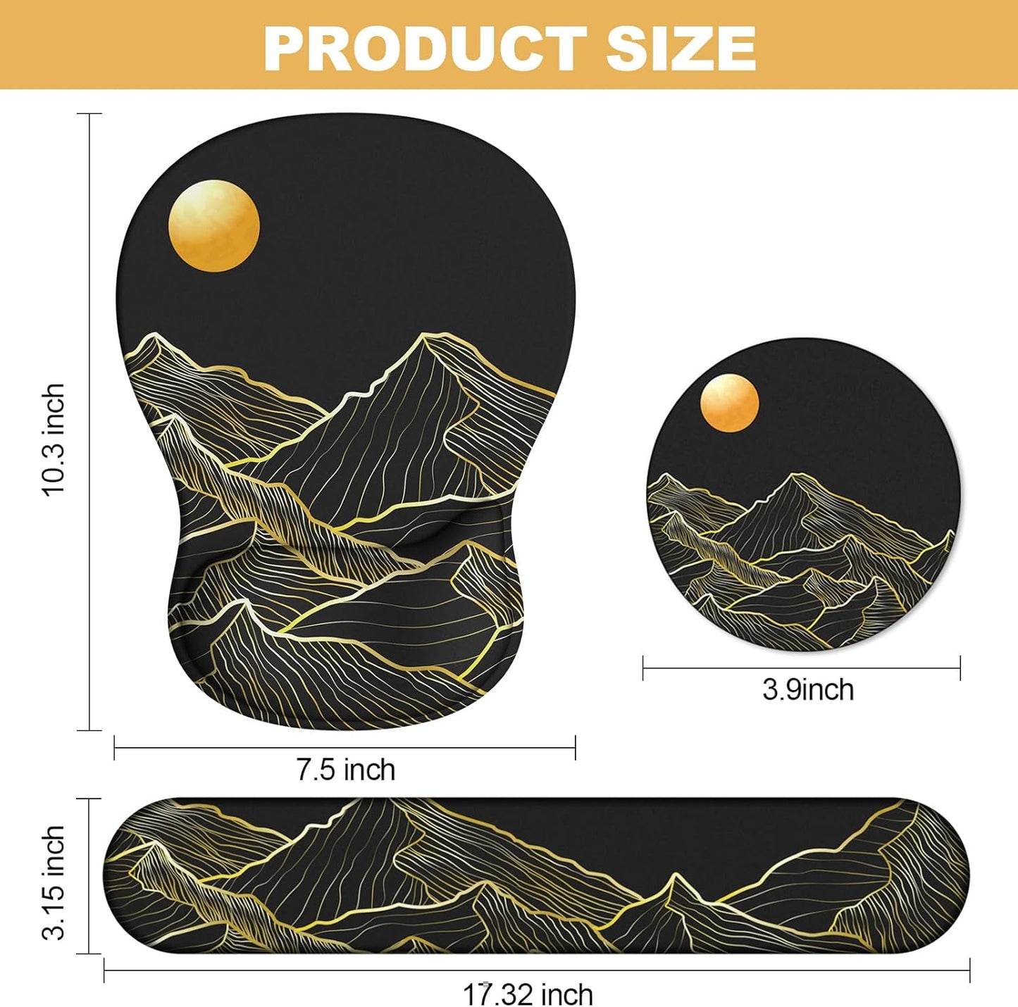 Ergonomic Mouse Pad with Wrist Rest and Keyboard Wrist Rest, Black Mousepad and Wrist Rest for Computer Keyboard, Pain Relief, Non-Slip PU Base, Gel Mouse Pad with Wrist Support for Gaming, Office