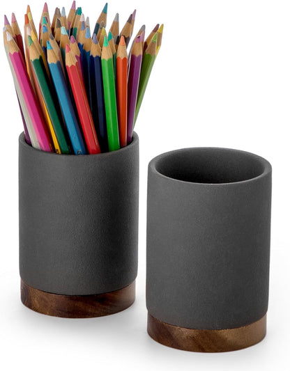 Pen Holder for Desk, Ceramic Pencil Organizer & Makeup Brush Holder, Office Decor and Desk Accessories，Perfect Office Organization,Teacher Supplies (White, Set / 1)