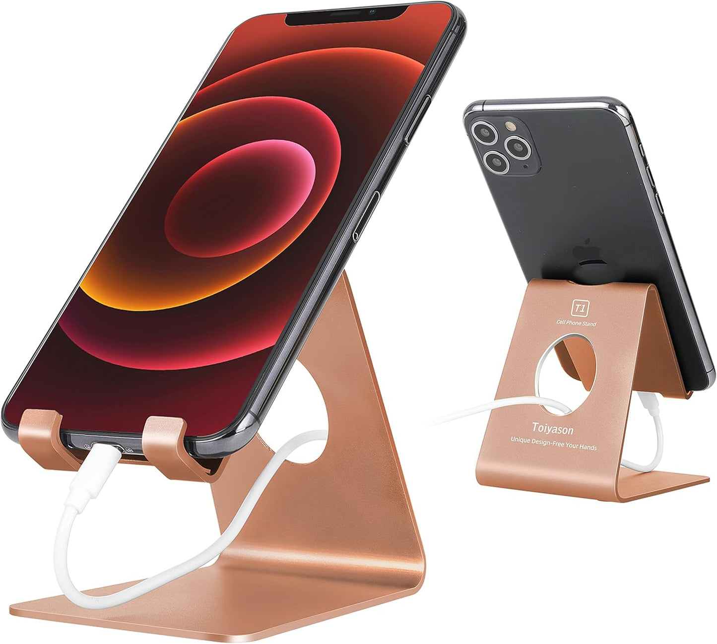 Cell Phone Stand, Desk Phone Holder, Cradle, Dock, Compatible with All 4-8inch Phones, Office Kitchen Traveling Accessories T1 Black
