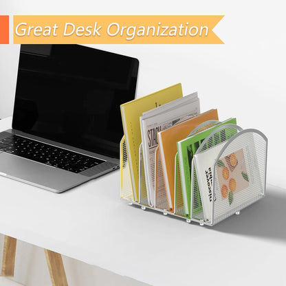 MINDEPOT 5-Section Desk File Organizer, Vertical Desktop File Holder Mail Sorter File Folder Holder Organization for Office School & Classroom (Black - 1Pack)