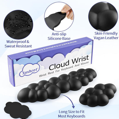 Sushret Cloud Wrist Rest Keyboard, Cloud Keyboard Wrist Pad Set with PU Leather Memory Foam, Cute Arm Rest for Palm Support, PC/Gaming Desk Accessories/Office Setup/Computer Hand Cushion - White