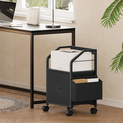 MAHANCRIS Small File Cabinet, Rolling Filing Cabinet for Under Desk with Divider, Single Non-Woven Fabric Drawer File Organizer for A4/Letter Size Documents, Under Desk Storage, Rustic Brown FCHR3001