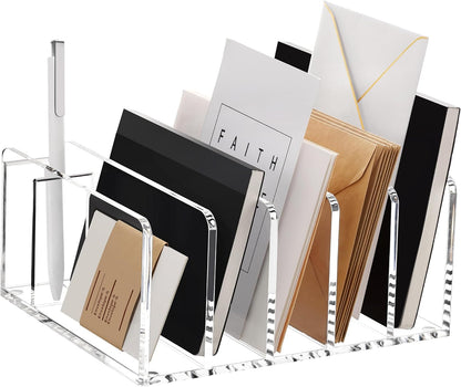 SANRUI 3 Compartments Mail Organizer Letter Holder for Desk ,Vertical Letter Holder,File Sorter Acrylic Desk Organizer Office Supplies,Clear