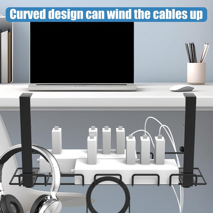 Under Desk Cable Management Tray, No Drill Steel Cord Organizer Kit with 52Pcs Different Essential Accessories for Home Office Standing Desk (13.4inch, Black)