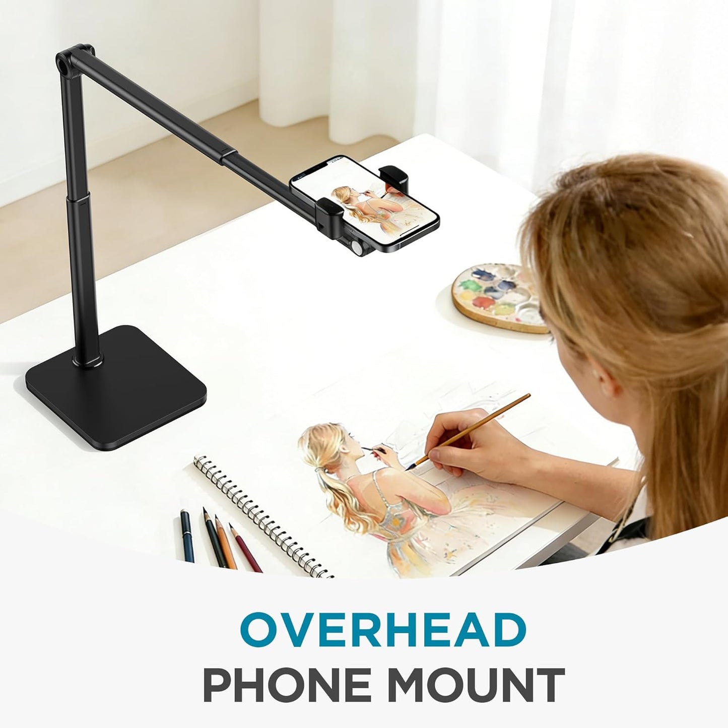 InnoGear Overhead Phone Mount, Heavy Duty Aluminum Phone Stand Tabletop Cooking Tripod for Desk Flexible Cell Phone Holder for Live Streaming, Meeting, Cooking, Recording