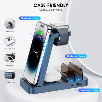 Wireless Charger for iPhone - 5 in 1 Charging Station for Multiple Devices Apple: Fast Wireless Charging Stand Dock for iPhone 17 16e 16 15 14 13 12 Pro Max Apple Watch Airpods