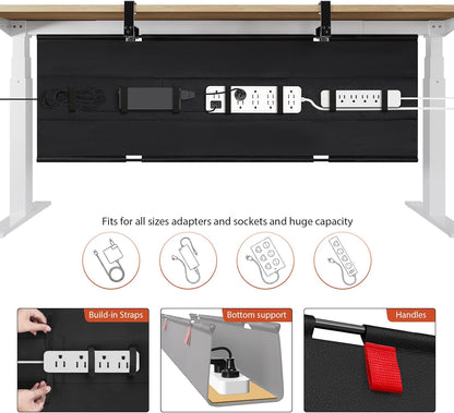 Univivi No Drill Under Desk Cable Management Tray, 36" Cord Organizer for Table, Clamp/Screw Mount Desk Cable Management, Premium Fabric Cable Management Tray for Office, Home