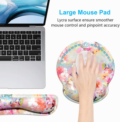 Dapesuom Keyboard Wrist Rest and Mouse Pad with Wrist Support, Cute Memory Foam Cushion for Keyboard and Mouse Set, Ergonomic Desktop Pad Rests with Non Slip Base for Easy Typing & Pain Relief, Pink