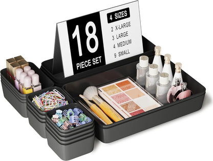 Plastic Drawer Organizers, 10 PCS Drawer Organizer Bins, Bathroom and Vanity Organizer Plastic Tray, Makeup organizer and storage for Makeup, Bedroom, Kitchen Gadgets Utensils and Office (Green)