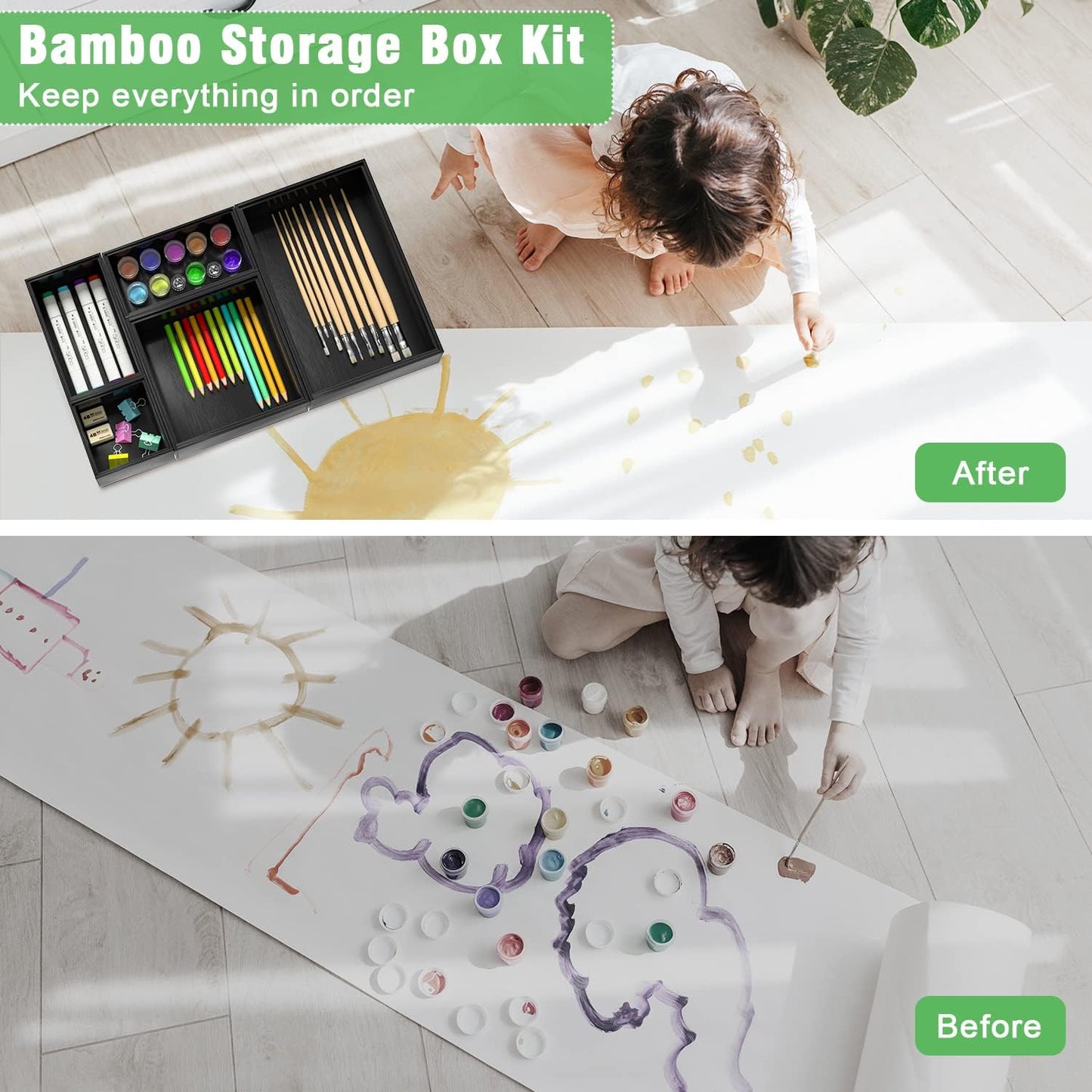 Bamboo Bathroom Drawer Organizer Dividers, Wooden Kitchen Utensil Holder Set of 5, Stackable Junk Drawer Organizer Tray, Multi-Use Storage Bins Boxs for Home, Office, Clothing, Makeup, Jewelry