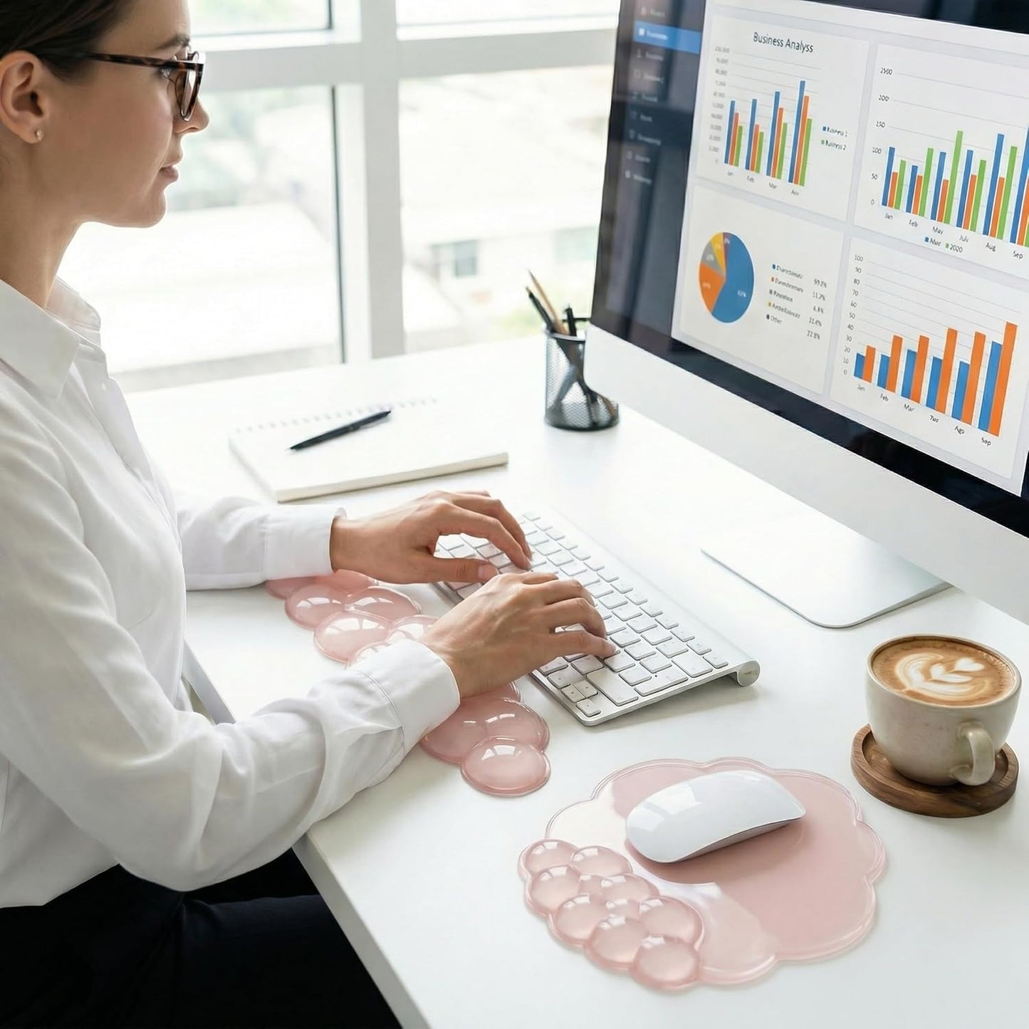 Ergonomic Cloud-Shaped Keyboard Wrist Rest & Non-Slip Mouse Pad Set, Soft Gel Support, Easy-to-Clean, Durable, Ideal for Long Work & Study Hours