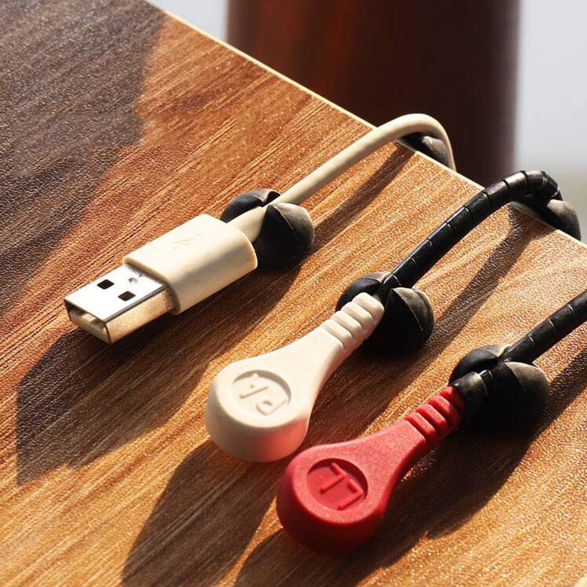 LOMILY Cable Clips Organizer - Desktop Cable Holder, Cord Clips for Computer, Office, Nightstand, Table, Cubicle (3 Black + 3 White)