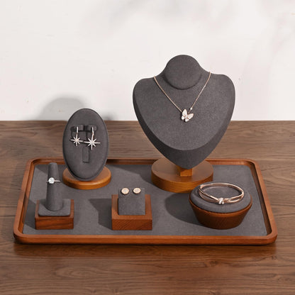 Oirlv Solid Wood Jewelry Display Tray Small Jewelry Tray Rings Earrings Bracelets Necklace Holder Organizer(Rectangle, Grey)