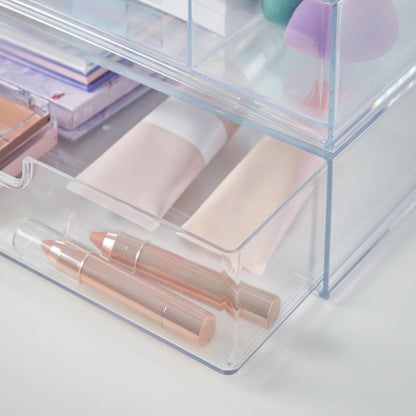 STORi STAX Plastic Stackable Organizer Drawers (Set of 2) Clear | 12.5" Wide | Set Includes Two Open Drawer | Organize Office Desk Accessories & Sort Paper | Made in USA