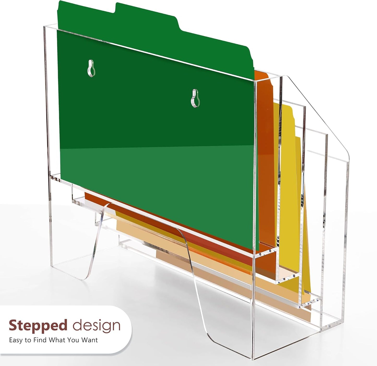 DINGHUO Acrylic Hanging Wall File Folder Organizer for Desk, Clear 3 Tier Document Paper Magazine Holder for Home, Office Organization, School - 1 Pack