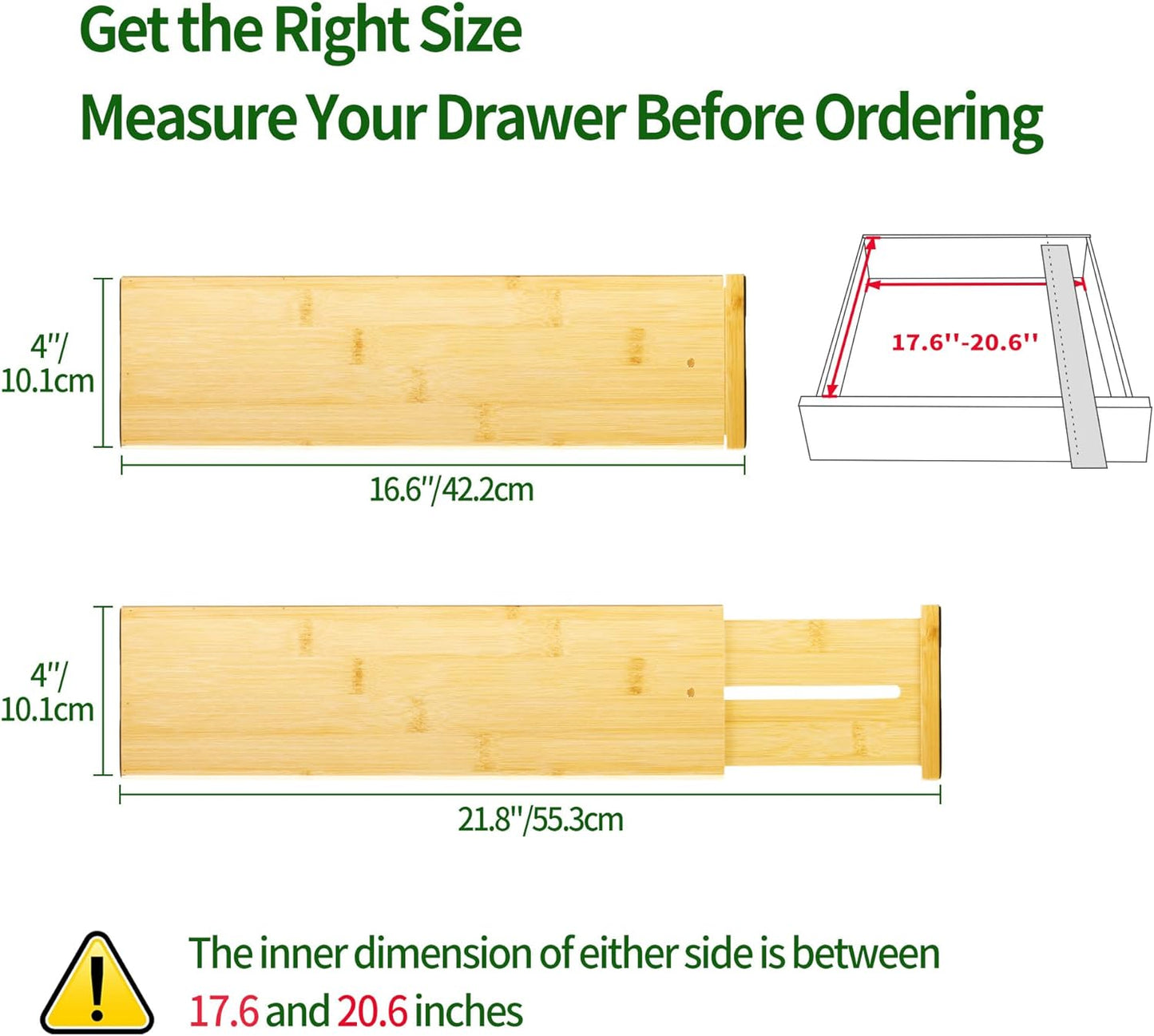 VaeFae Adjustable Bamboo Drawer Dividers, Expandable Drawer Organizer for Kitchen, Bedroom, Bathroom, Dresser and Office, 6-Pack